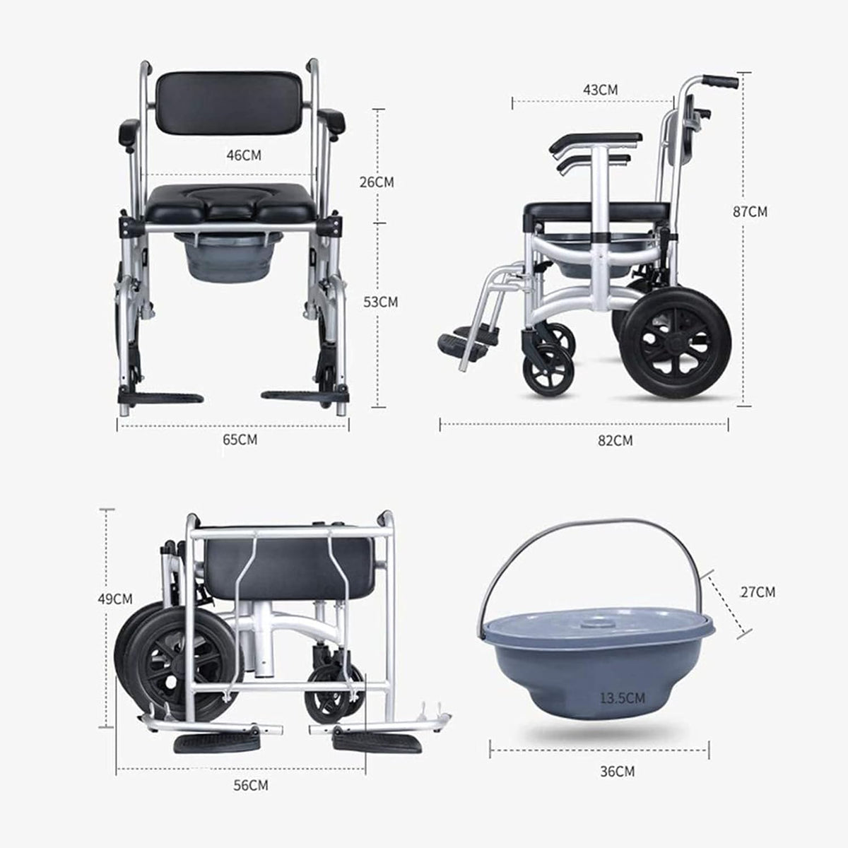 Toilet Commode Chair with Adjustable Height, Detachable Pot and Brakes N37569
