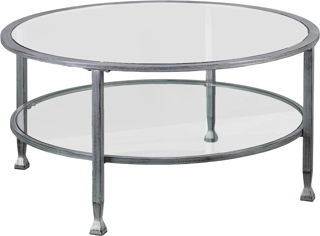 Round 2-Tier Metal Glass Coffee Table P591657
