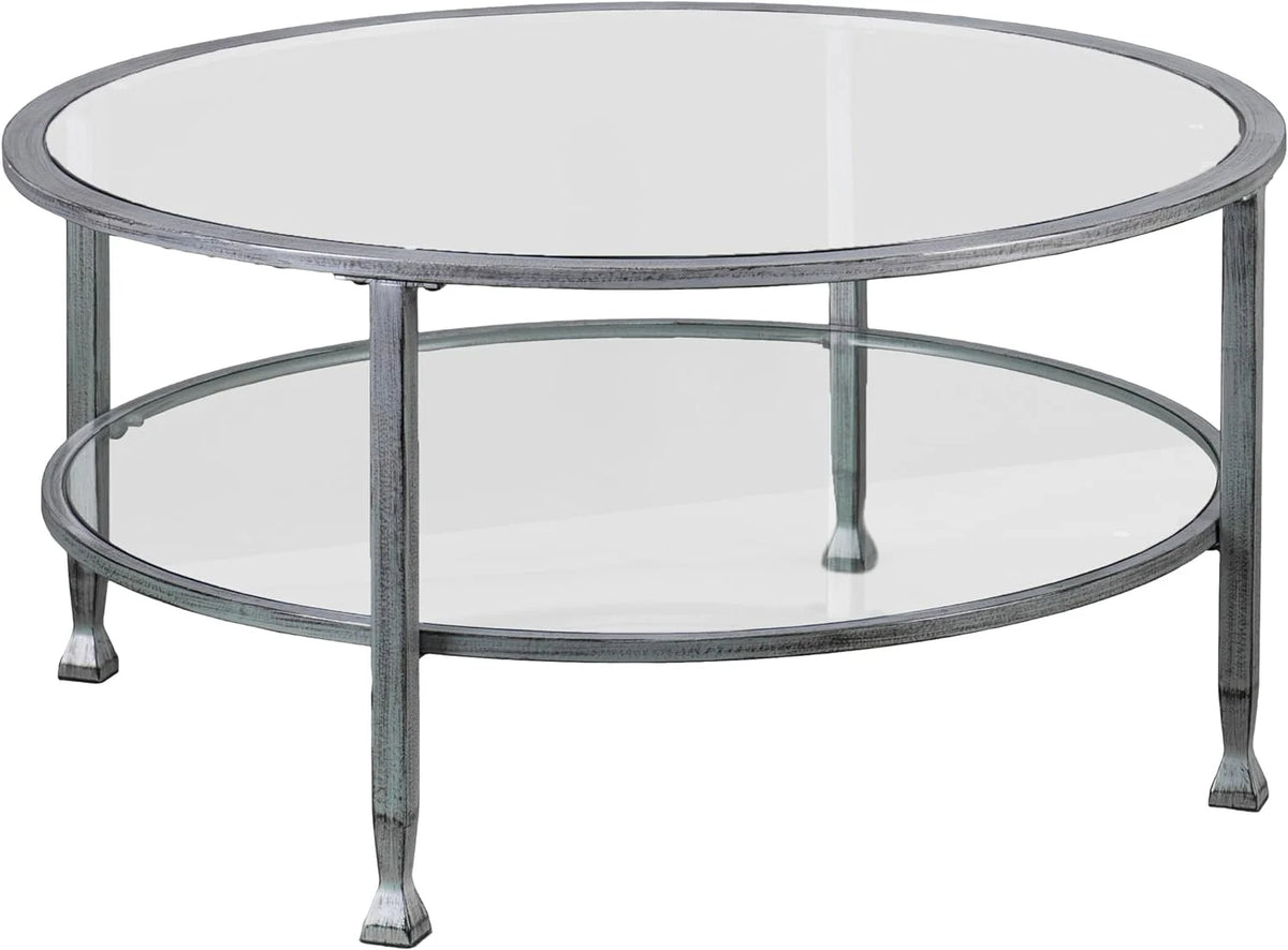 Round 2-Tier Metal Glass Coffee Table P591657