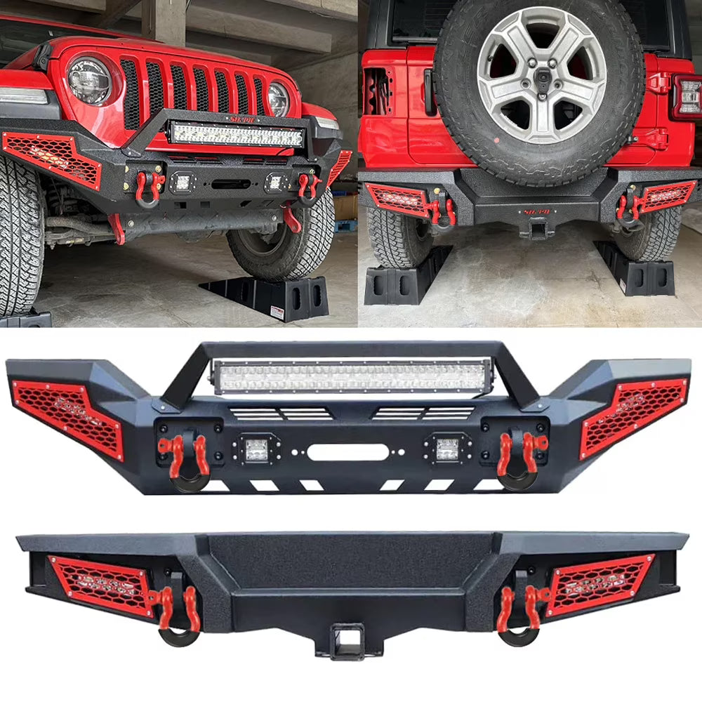 Front & Rear Bumper Combos with Winch Plate LED Work Lights Q376