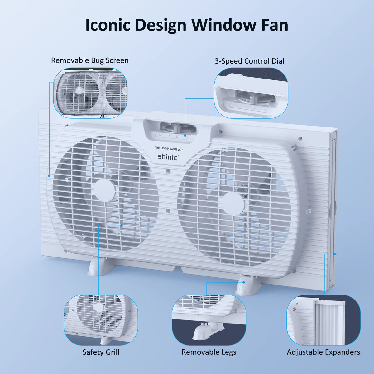 9 3-Speed Twin Window Fan with Bug Screen, White Q232