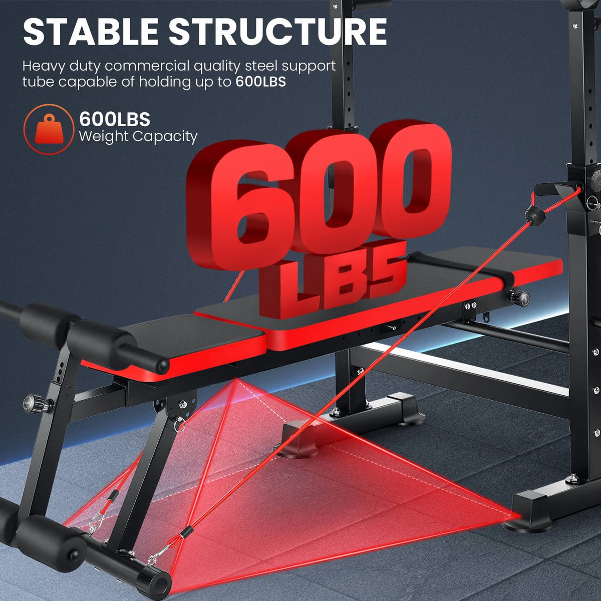 Adjustable Weight Bench Set with Barbell Rack and Resistance Bands B926887