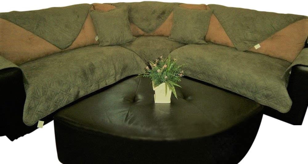 Sage Green Quilted Micro Suede Sofa Cover Pad D991958