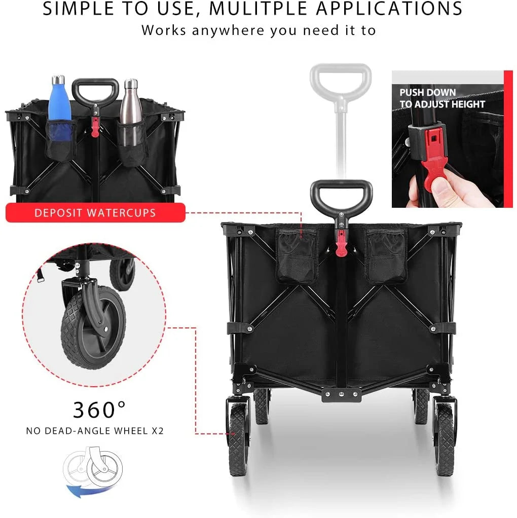 Collapsible Folding Wagon Cart with 2 Drink Holders, 176lbs Z394377