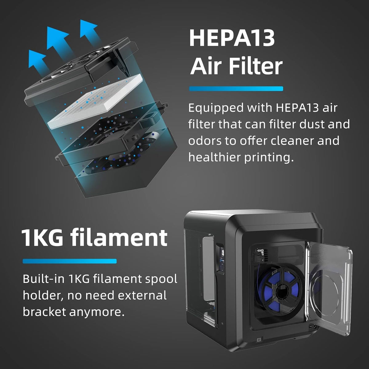 Enclosed Chamber 3D Printer with HEPA13 Air Filter H7346