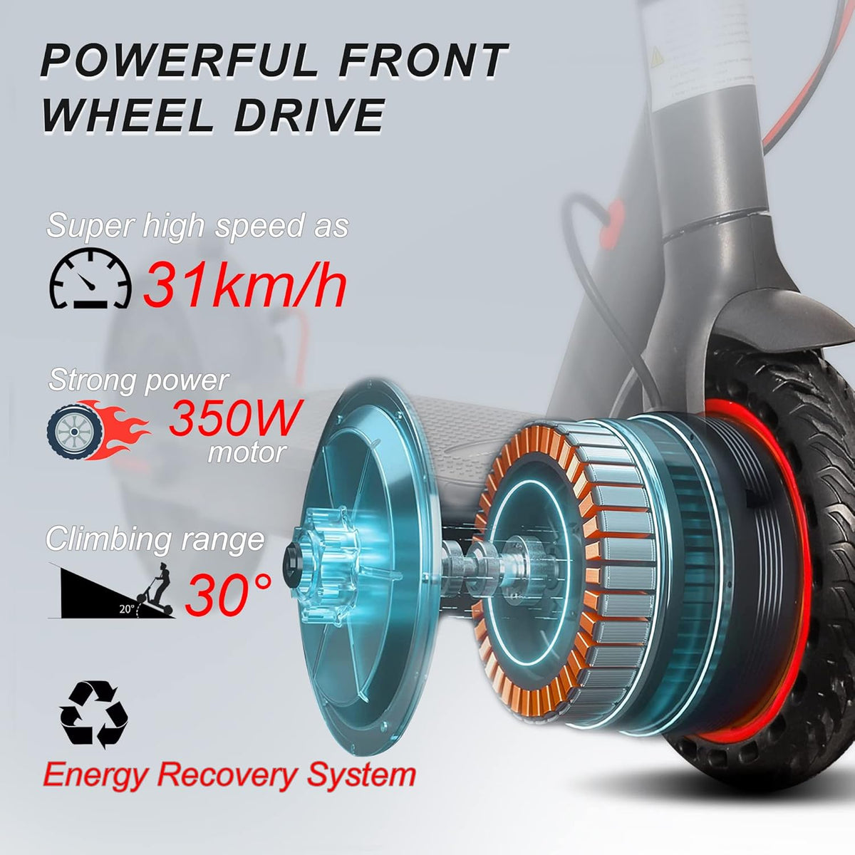 Electric Scooter, 350W Motor, 18 Miles Range, 8.5" Solid Tires B560377