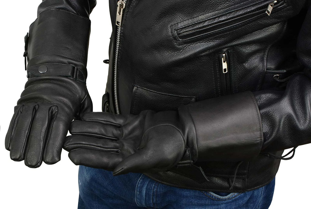 Deerskin Gauntlet Motorcycle Gloves with Snap Closure Thermal Lined T87848