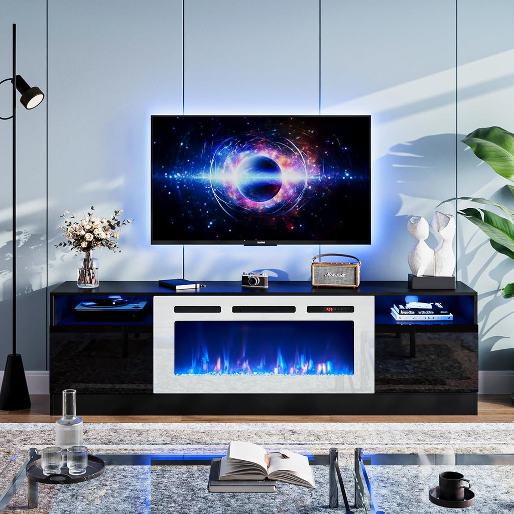 Black 79 inch Fireplace TV Stand with Electric Fireplace Z961004