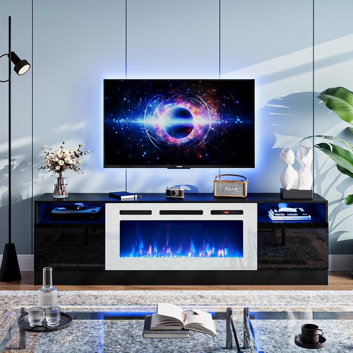 Black 79 inch Fireplace TV Stand with Electric Fireplace Z961004