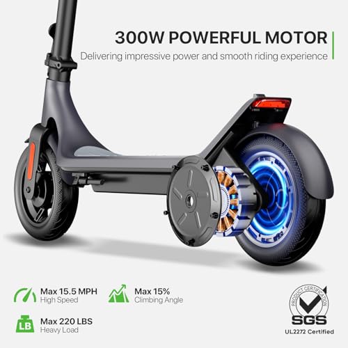 Electric Scooter, 350W, 10in Pneumatic Tires, 10.2AH Battery, 19 Miles Range, 15.5 mph Speed, UL2272 V189
