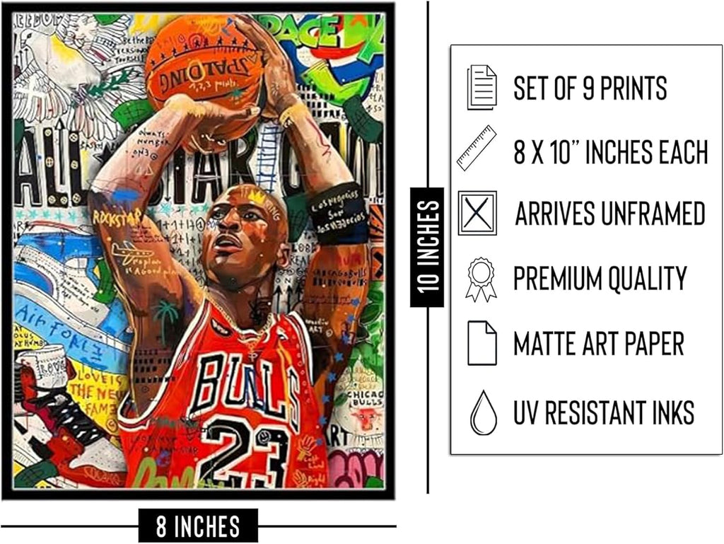 Set of 9 Unframed 8"x10" Basketball Sports Poster F88357