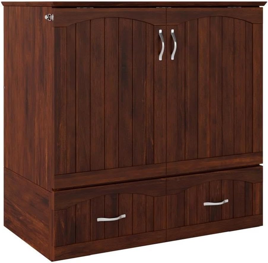 Twin XL Size Murphy Bed in Walnut Wood with Storage F124621