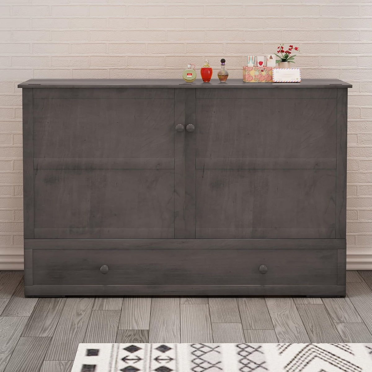Queen Size Grey Murphy Bed with Foldable Foam Mattress H747660