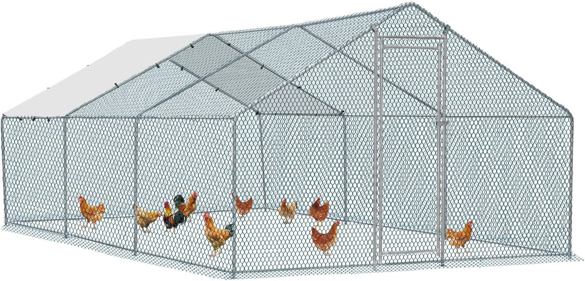 20 x 10 ft Metal Chicken Coop with Waterproof Cover H42775