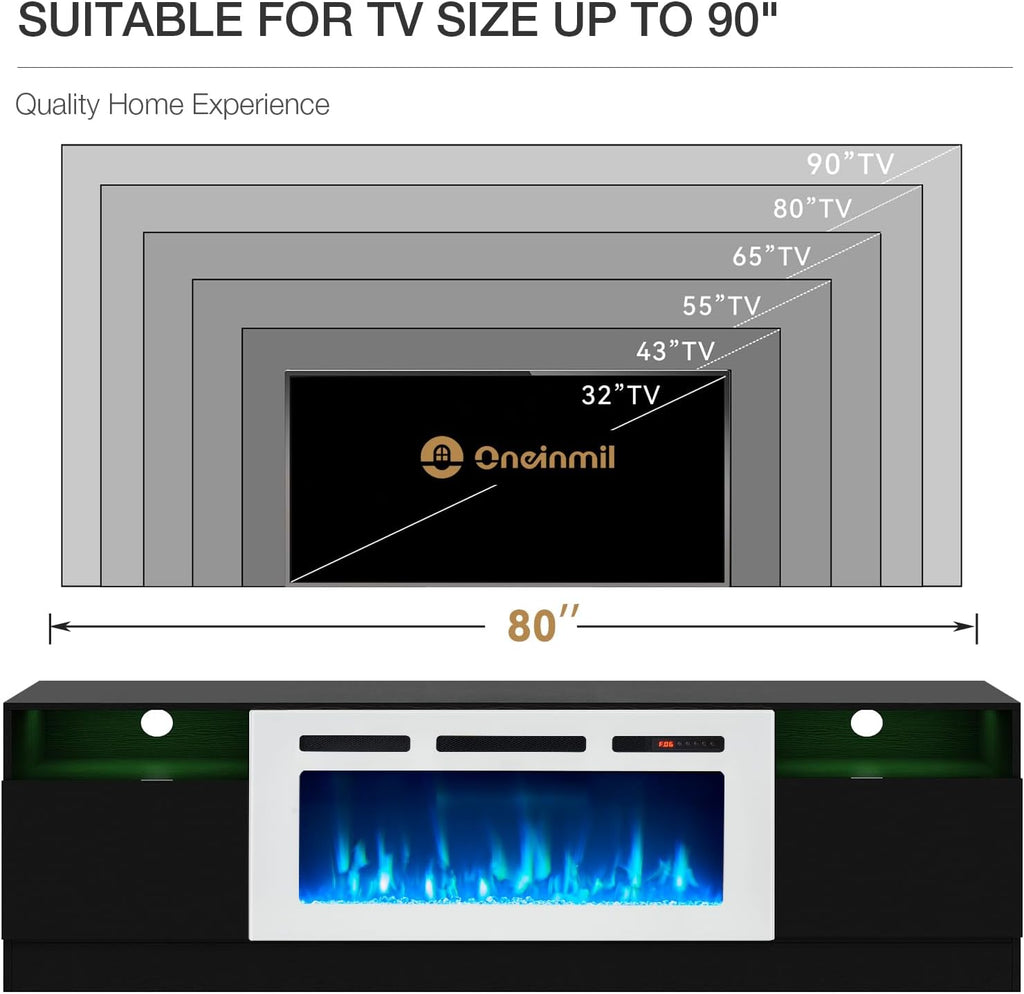 Black 79 inch Fireplace TV Stand with Electric Fireplace Z961004