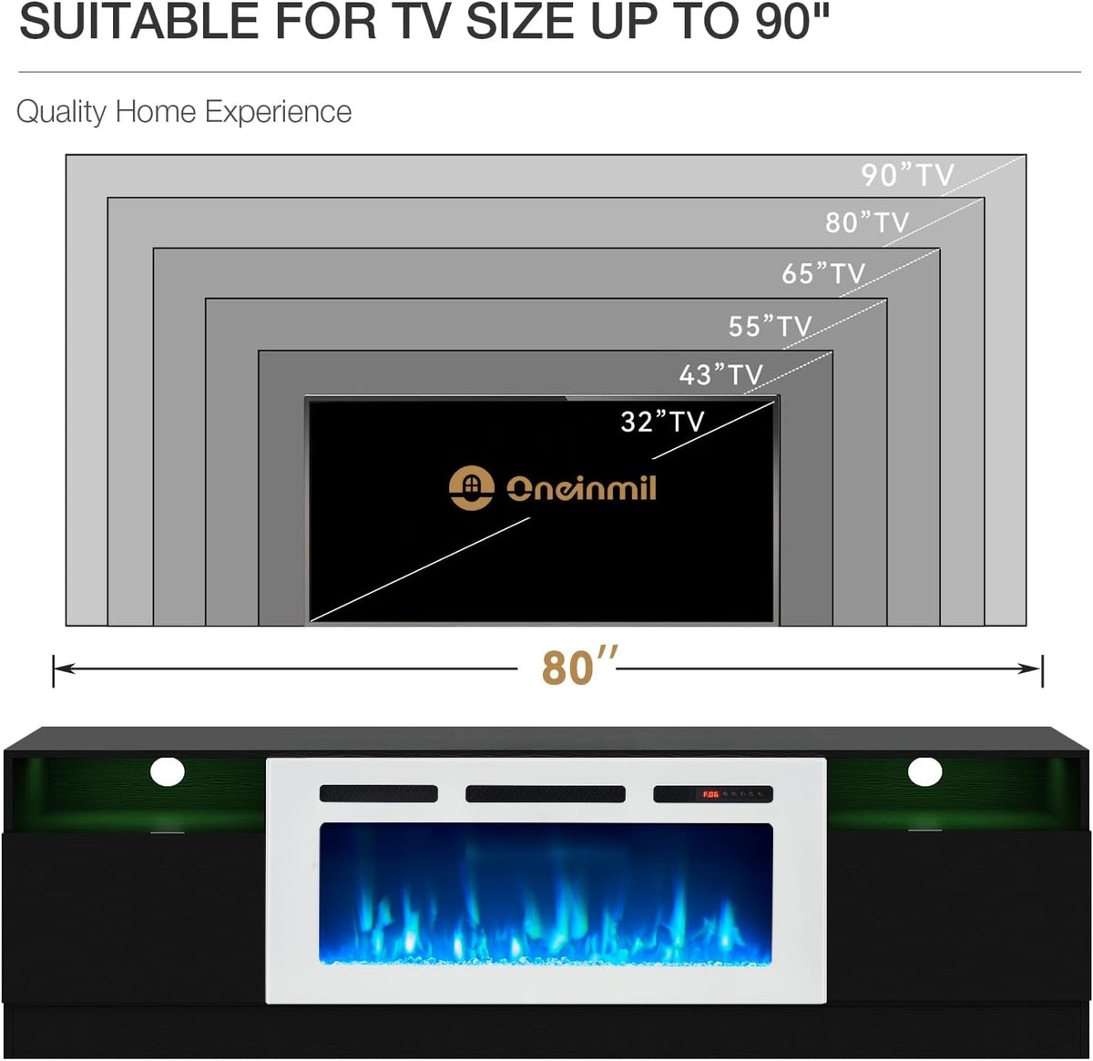 Black 79 inch Fireplace TV Stand with Electric Fireplace Z961004