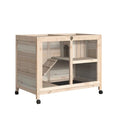 Blue & White Wooden Rabbit Hutch with Tray and Wheels U1678