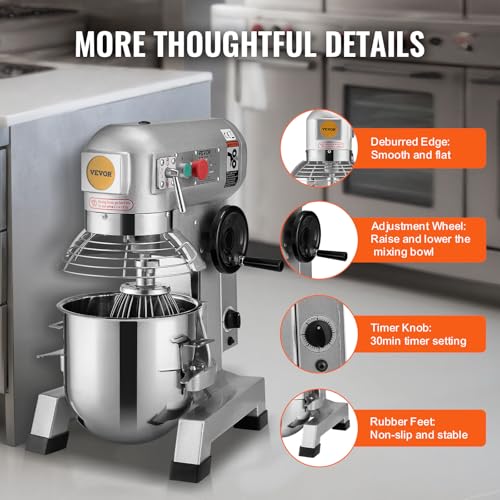Commercial Food Mixer 10Qt Stainless Steel Bowl 450W 3 Speeds T49138
