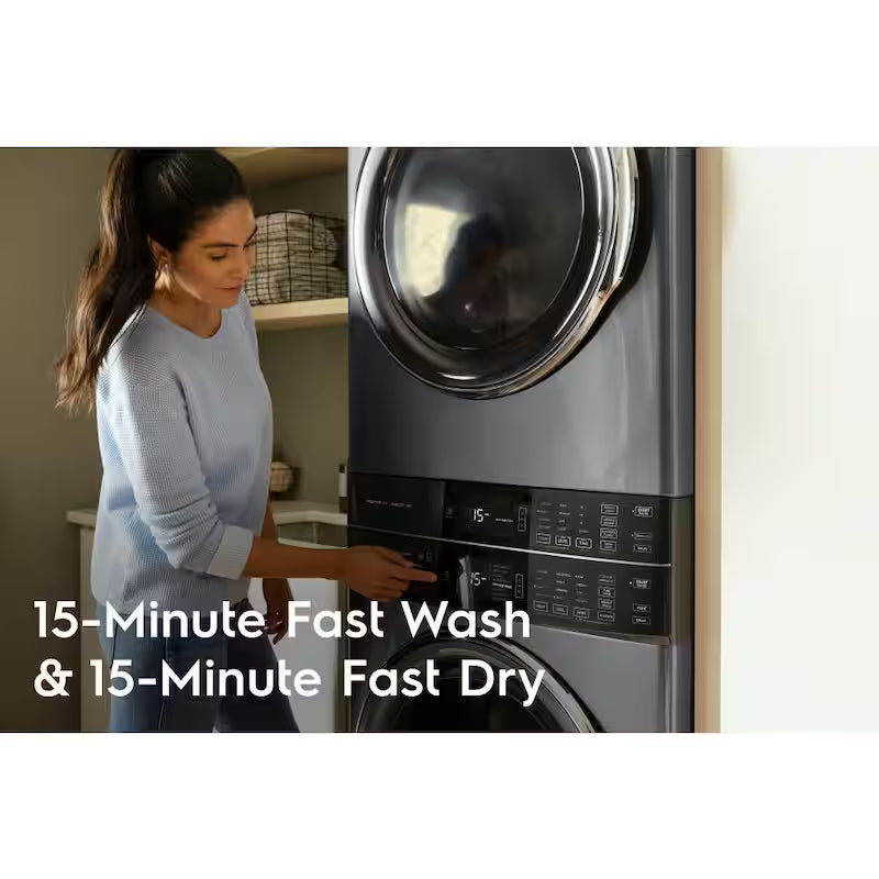 White Stacked Washer and Gas Dryer Laundry Tower T807