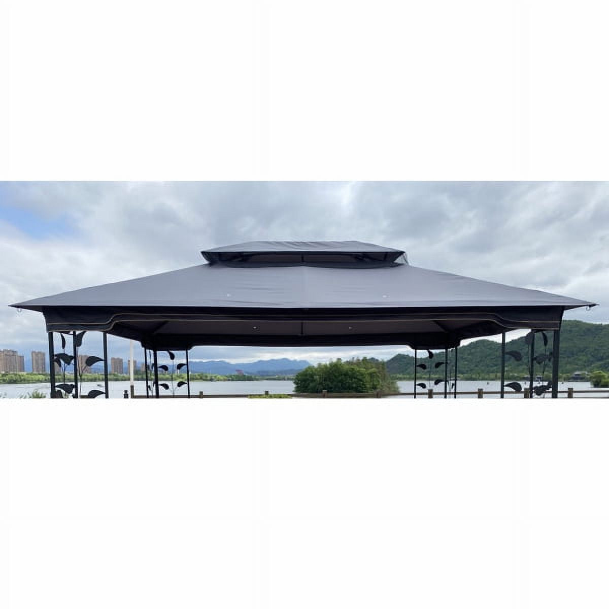 Gray Patio Double Roof Gazebo Replacement Canopy Top Fabric R827