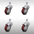 3.5 inch Maroon Polyurethane Wheel Swivel Caster Set Z30458