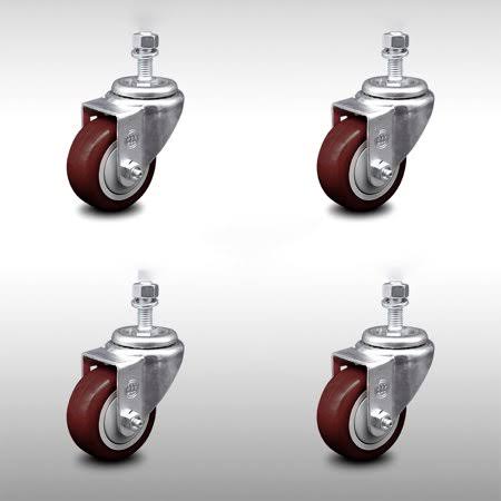 3.5 inch Maroon Polyurethane Wheel Swivel Caster Set Z30458