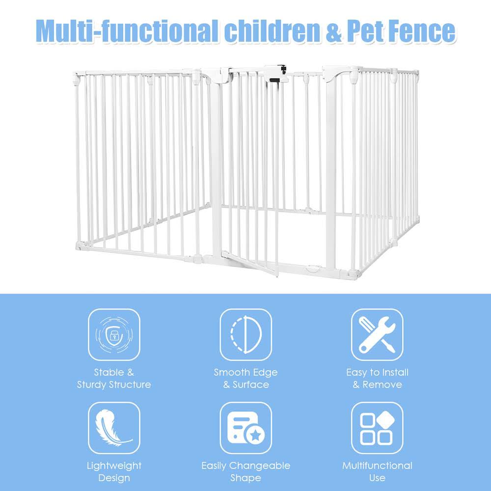 8 Panel Metal Gate Baby Pet Fence Playpen Barrier White C4562