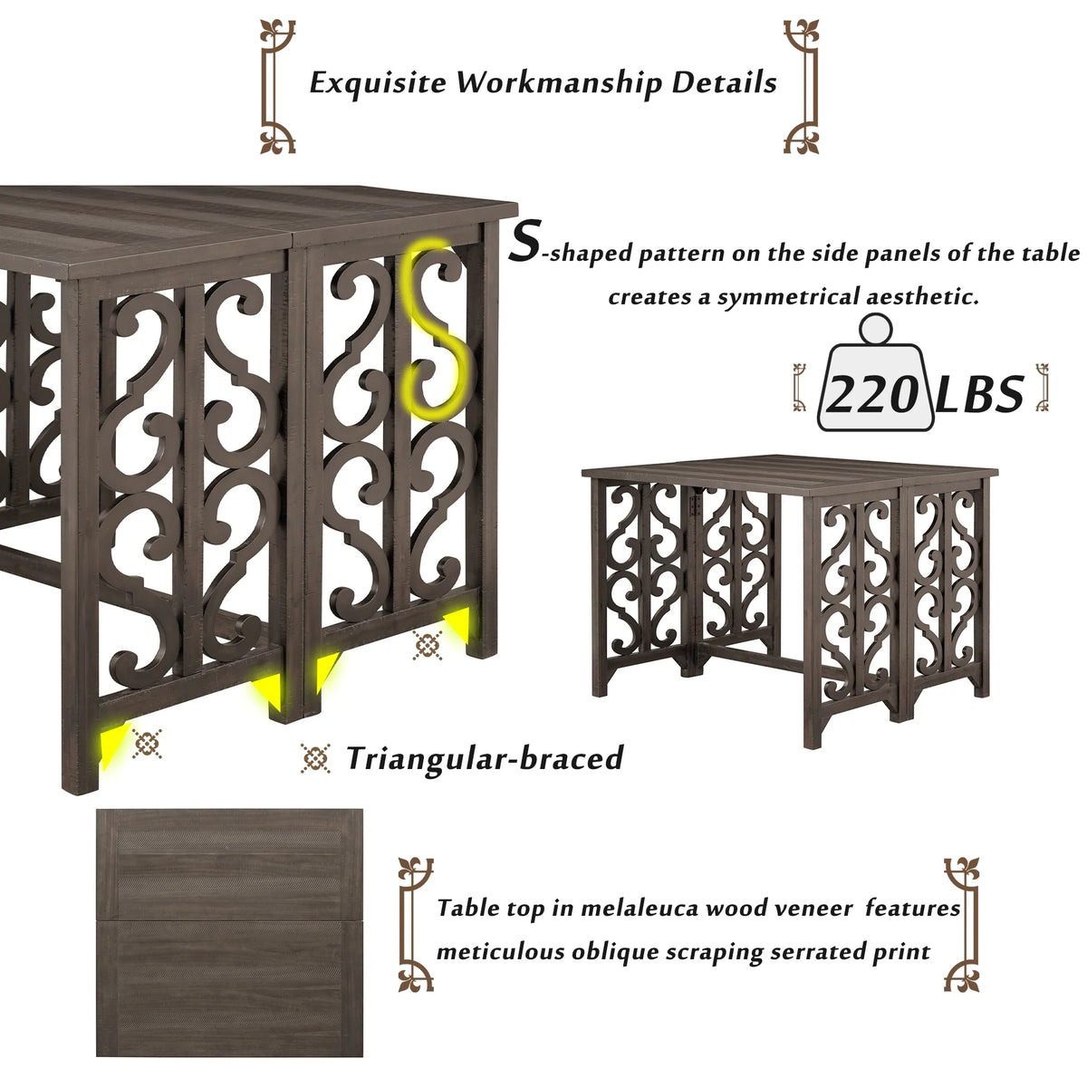 3-Piece Solid Wood Counter Height Dining Set with 2 Saddle Stools V24506