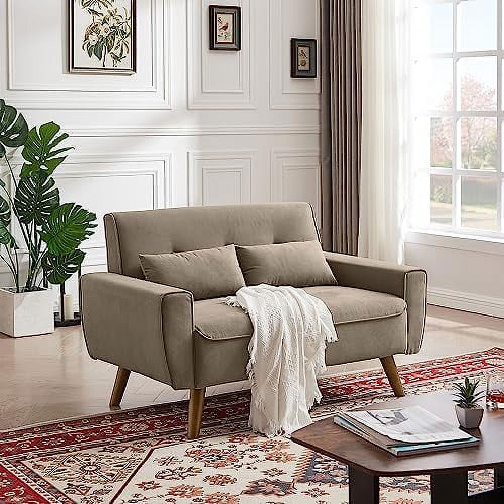 48" Linen Loveseat Sofa with Throw Pillows U6795