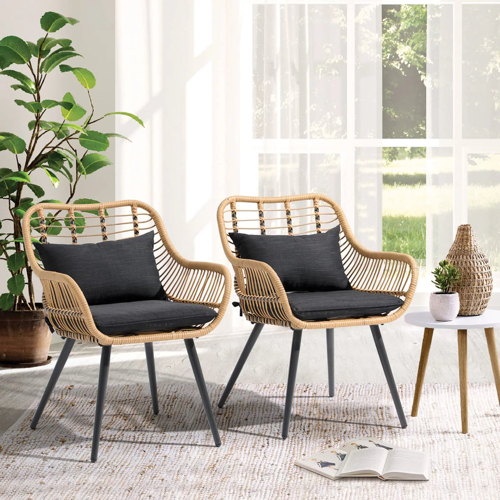 Wicker Outdoor Chairs Set of 2 with Cushions B7028