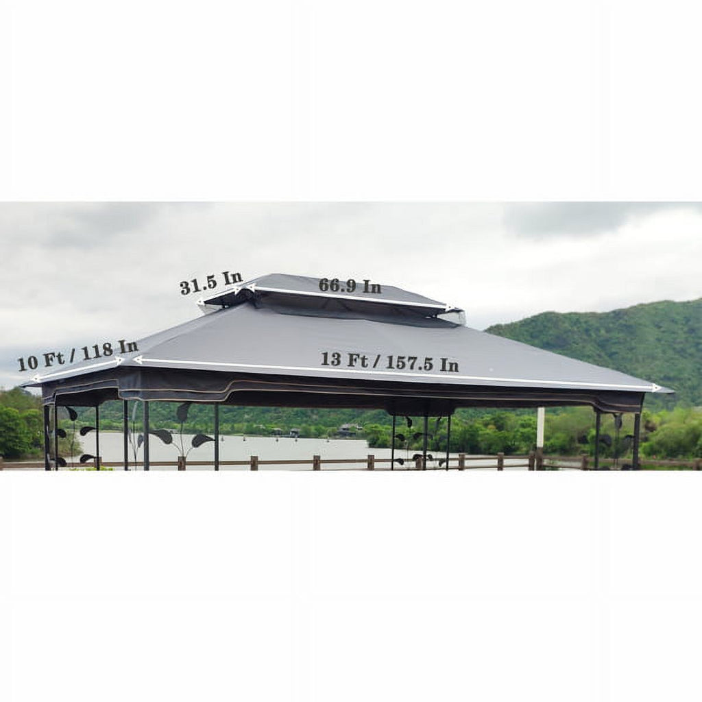 Gray Patio Double Roof Gazebo Replacement Canopy Top Fabric R827