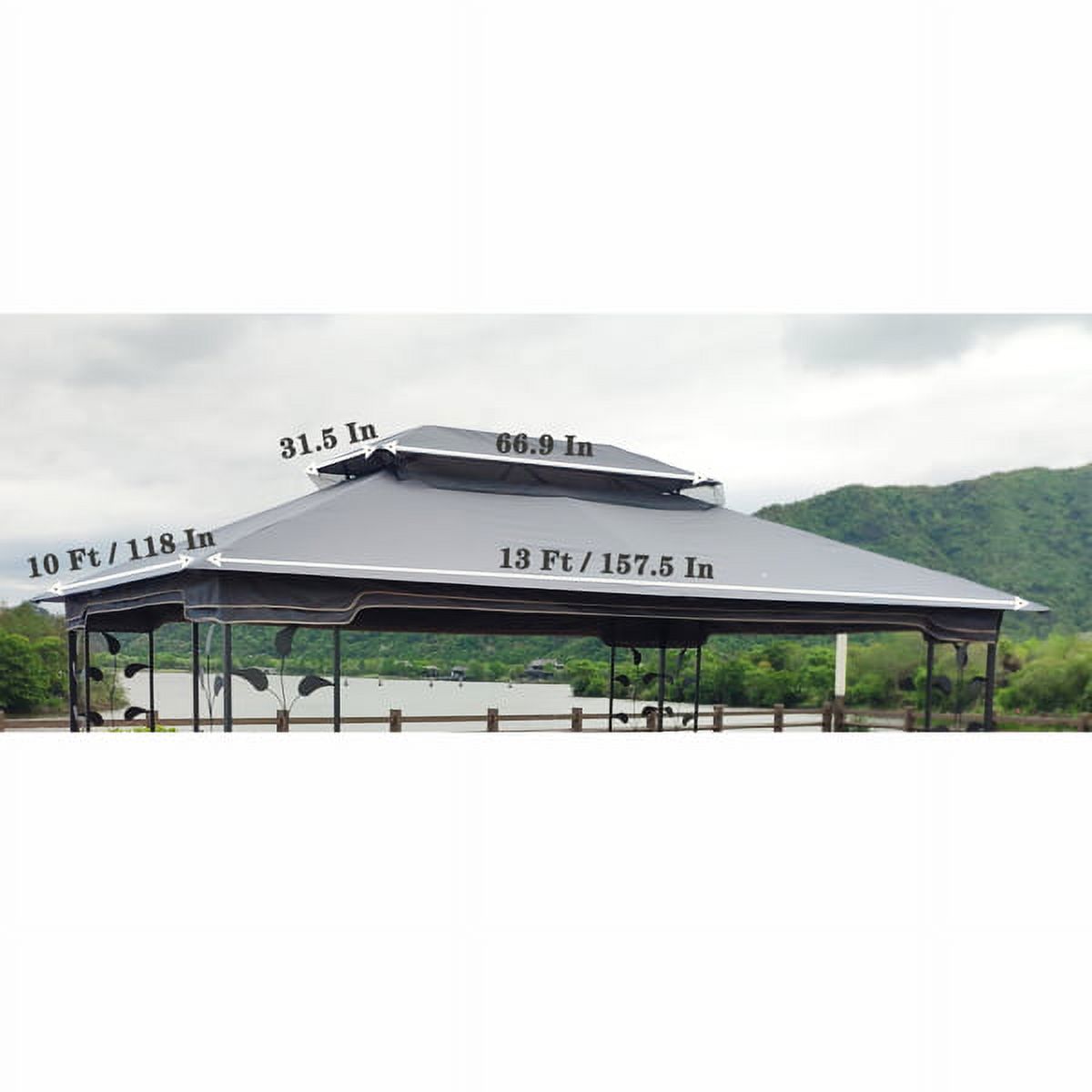 Gray Patio Double Roof Gazebo Replacement Canopy Top Fabric R827