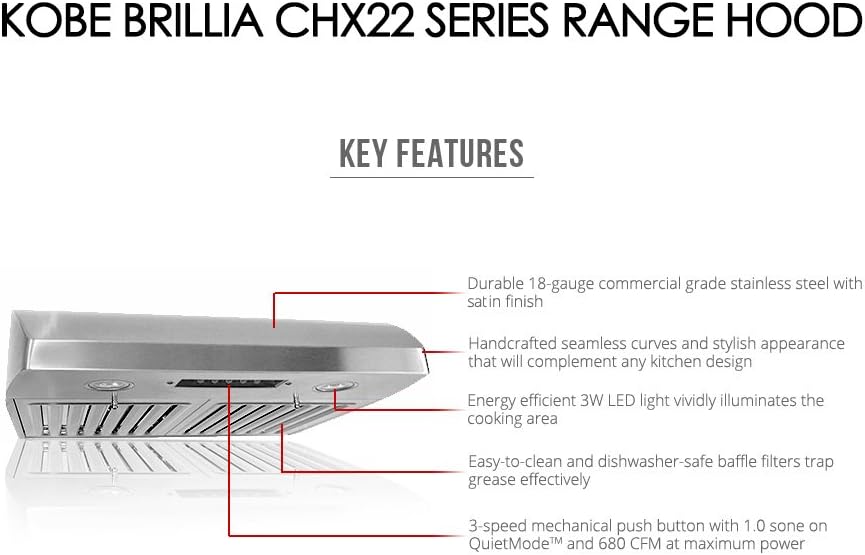 Under Cabinet Range Hood, 3-Speed, 680 CFM, LED Lights, Baffle Filters Q433
