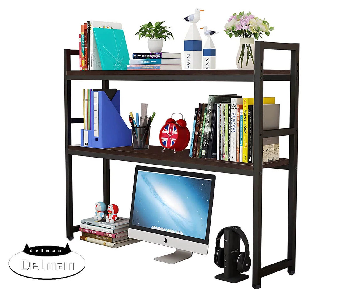 Black 2-Tier Metal and Wooden Desktop Bookshelf D43078