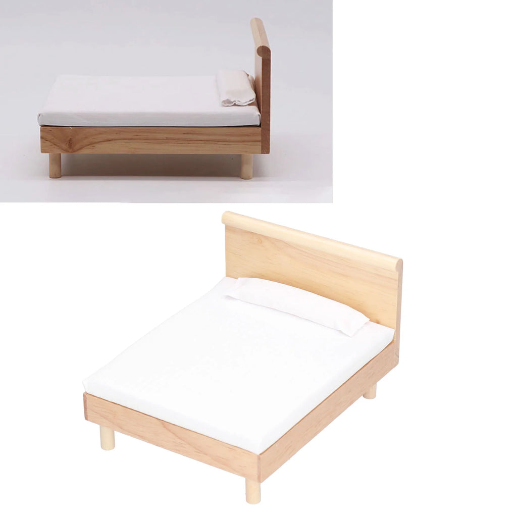 Wooden Double Bed for Dollhouse Decoration F1077