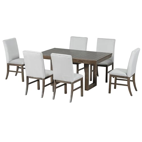 7-Piece Wood Rectangular Dining Table Set with 6 Upholstered Chairs H783327