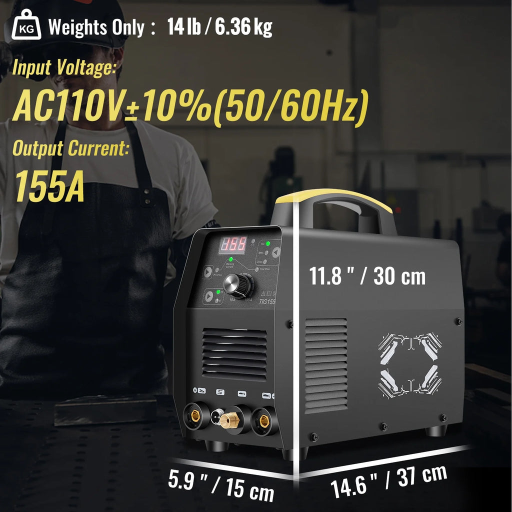 155Amp 3 in 1 TIG Welder, 110V High Frequency TIG/Stick/Clean Welding Machine O452944
