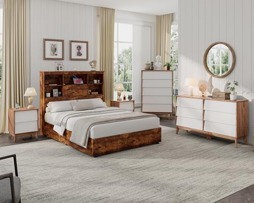 White & Yellow Walnut 6 Drawer Wood Dresser Y1502