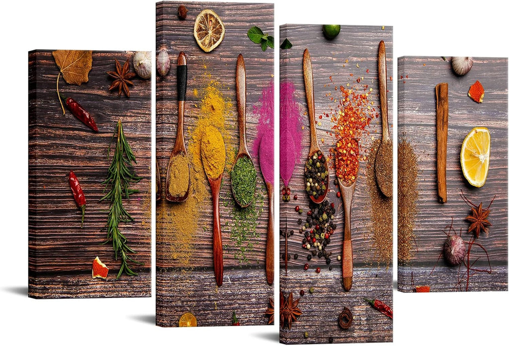 4 Pieces Framed Kitchen Canvas Wall Art O95478
