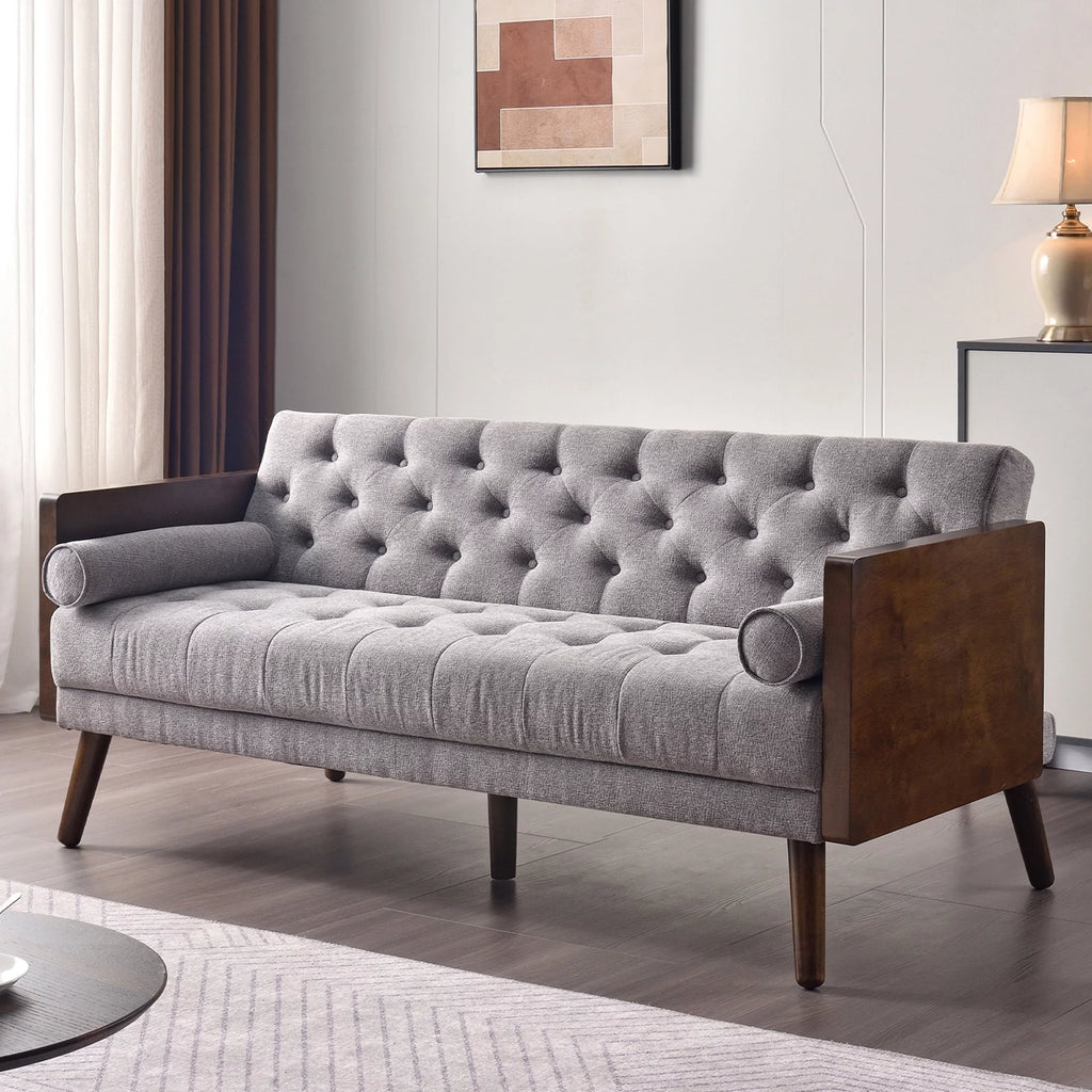 70 inch Grey Chenille Convertible Futon Sofa Bed H855366