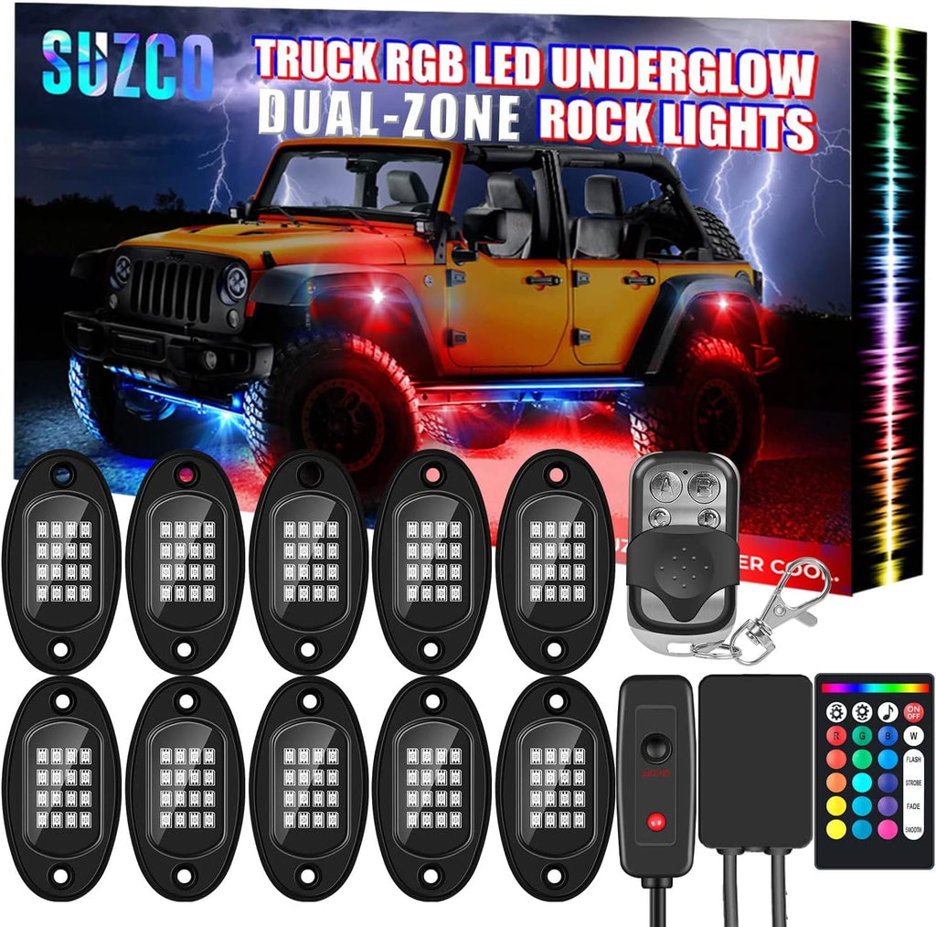10-pods Trucks LED RGB Neon Underglow Rock Lights Kit, Dual-Zone, 160LEDs, 2-in-1 Line, Waterproof 12V, Pack of 2 E1590