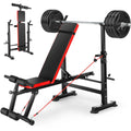 Adjustable Weight Bench Set with Barbell Rack and Resistance Bands B926887