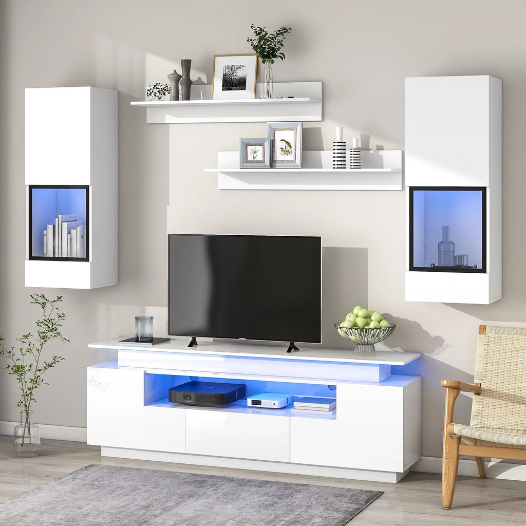 White High Gloss Wall Mounted TV Stand Set L496707