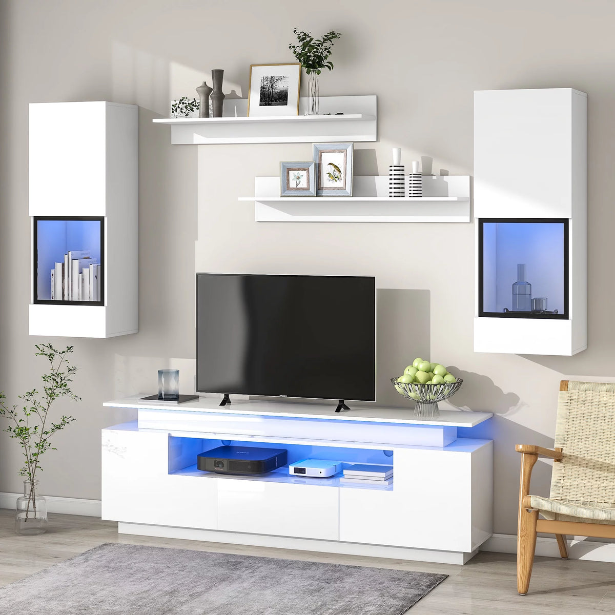 White High Gloss Wall Mounted TV Stand Set L496707