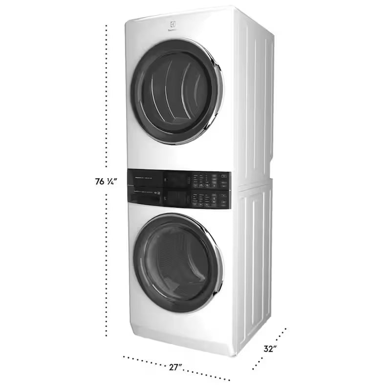 White Stacked Washer and Gas Dryer Laundry Tower T807