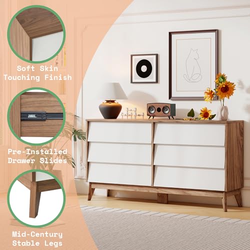 White & Yellow Walnut 6 Drawer Wood Dresser Y1502