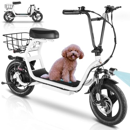 Electric Scooter with Seat, 14" Tires Foldable with Basket N602