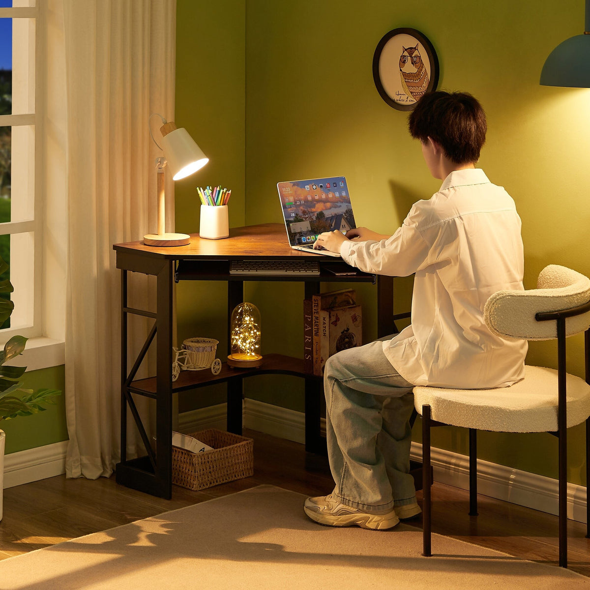 Corner Computer Desk with Keyboard Tray Dark Brown H9435