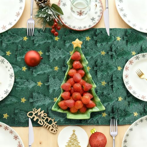 Christmas Table Runner Green Soft Plush Faux Fur Jacquard 13x72 Inch P613