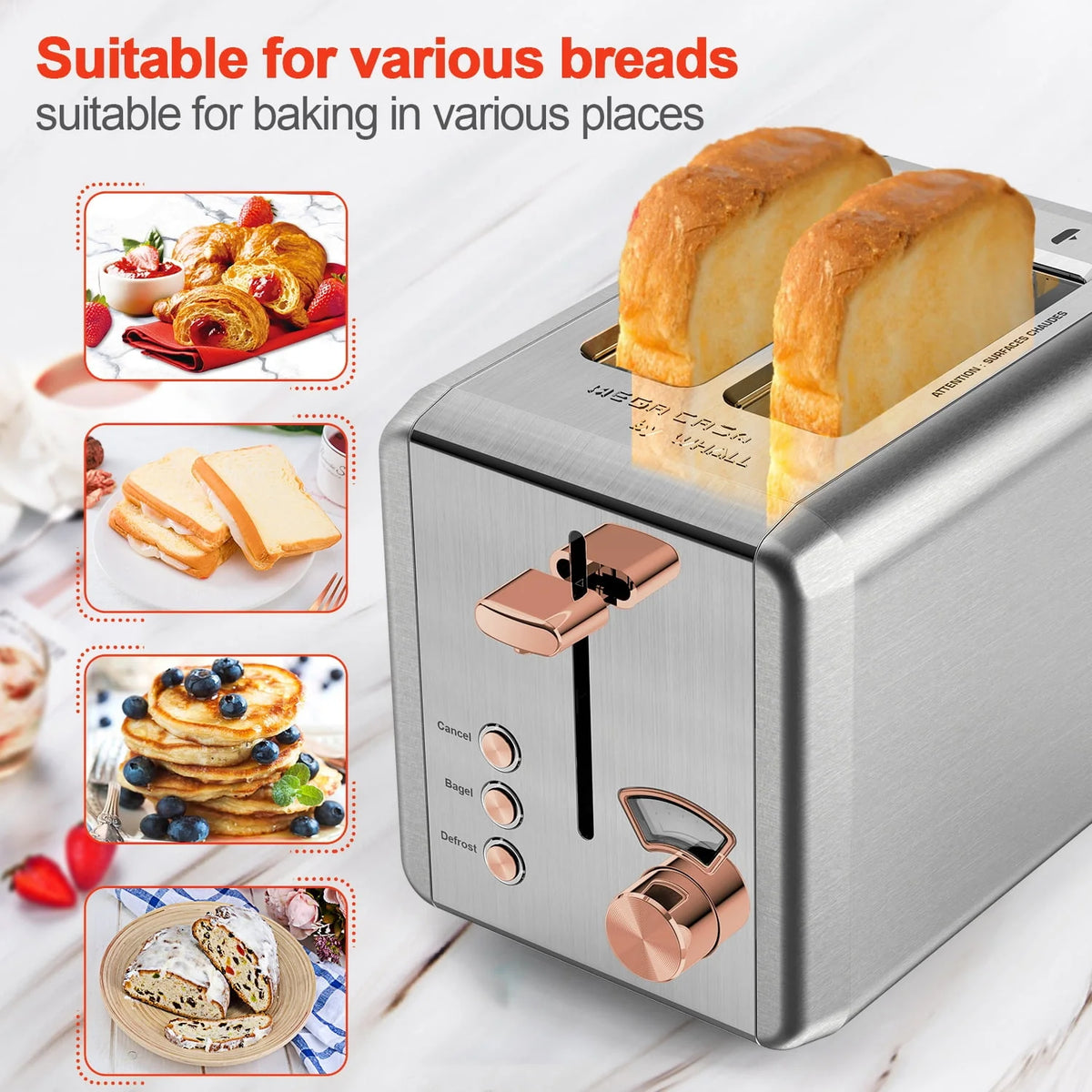 2 Slice Stainless Steel Toaster with Wide Slot T991
